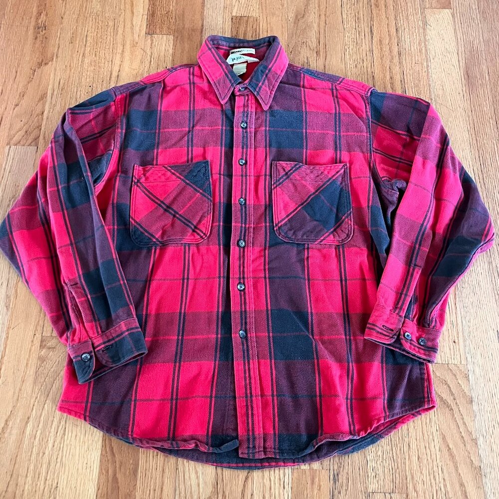 Vintage St Johns Bay Big Mac Mens Size Large Flannel Cotton Red Black Plaid USA